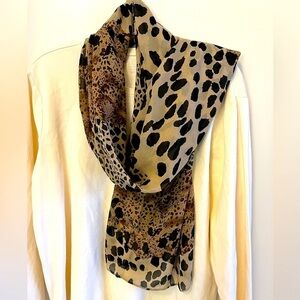 Silky Scarf Animal Block Print Tan Brown Print 62” Long x 28” wide